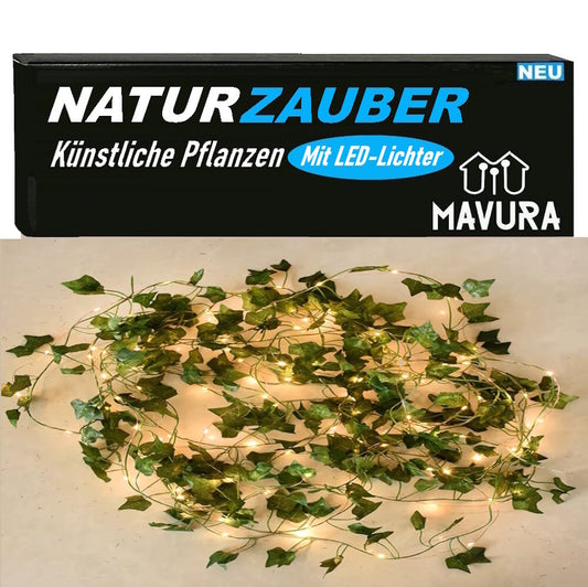 NATURZAUBER LED-Lichterkette 2m Efeu Blätter für Innen und Außen Deko