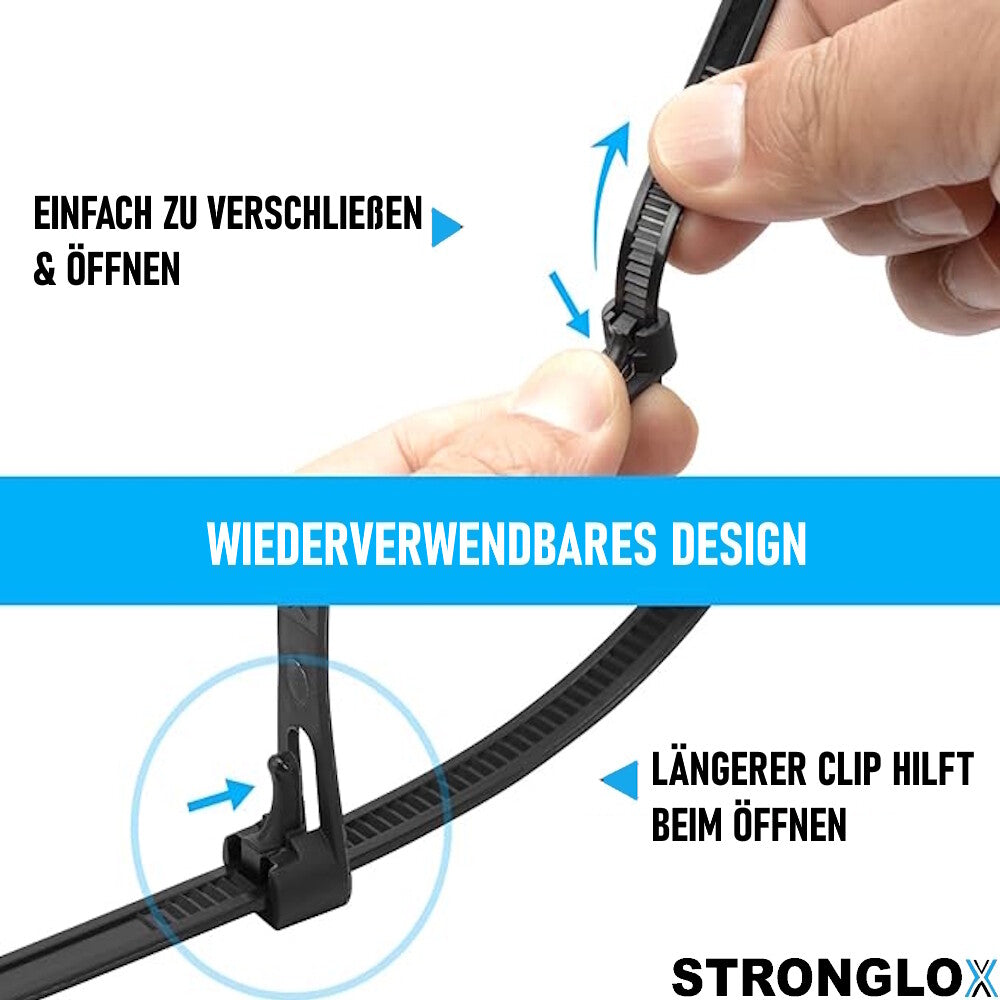 STRONGLOX 100 Stk Profi Kabelbinder Wiederverwendbar Lösbar Wiederlösbar