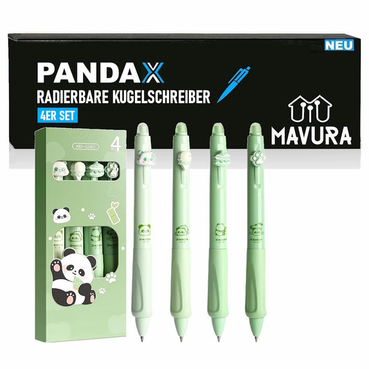 PANDAX 4 Stück Radierbare Kugelschreiber in süßer Panda Optik Schreibwaren