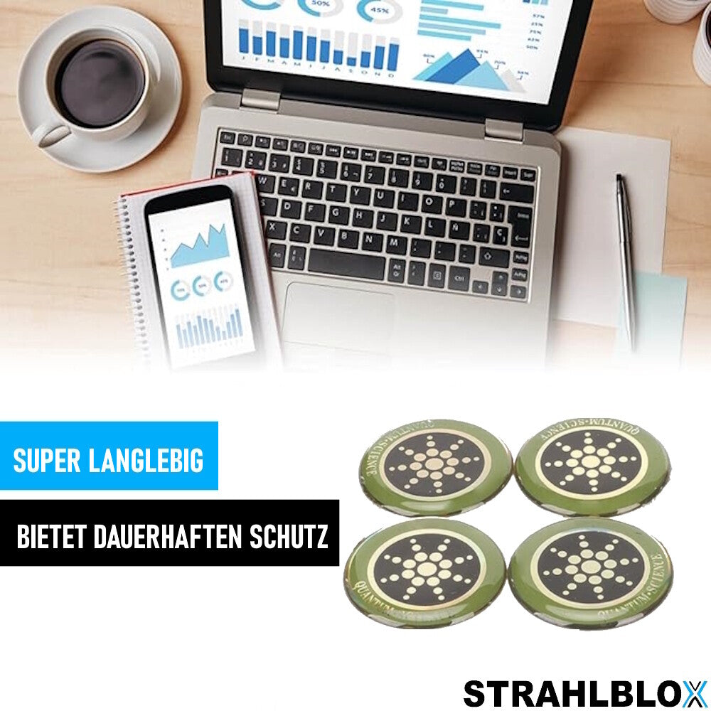 STRAHLBLOX 4 Stück Strahlenschutz Anti Radiation Sticker EMF Schutz Blocker