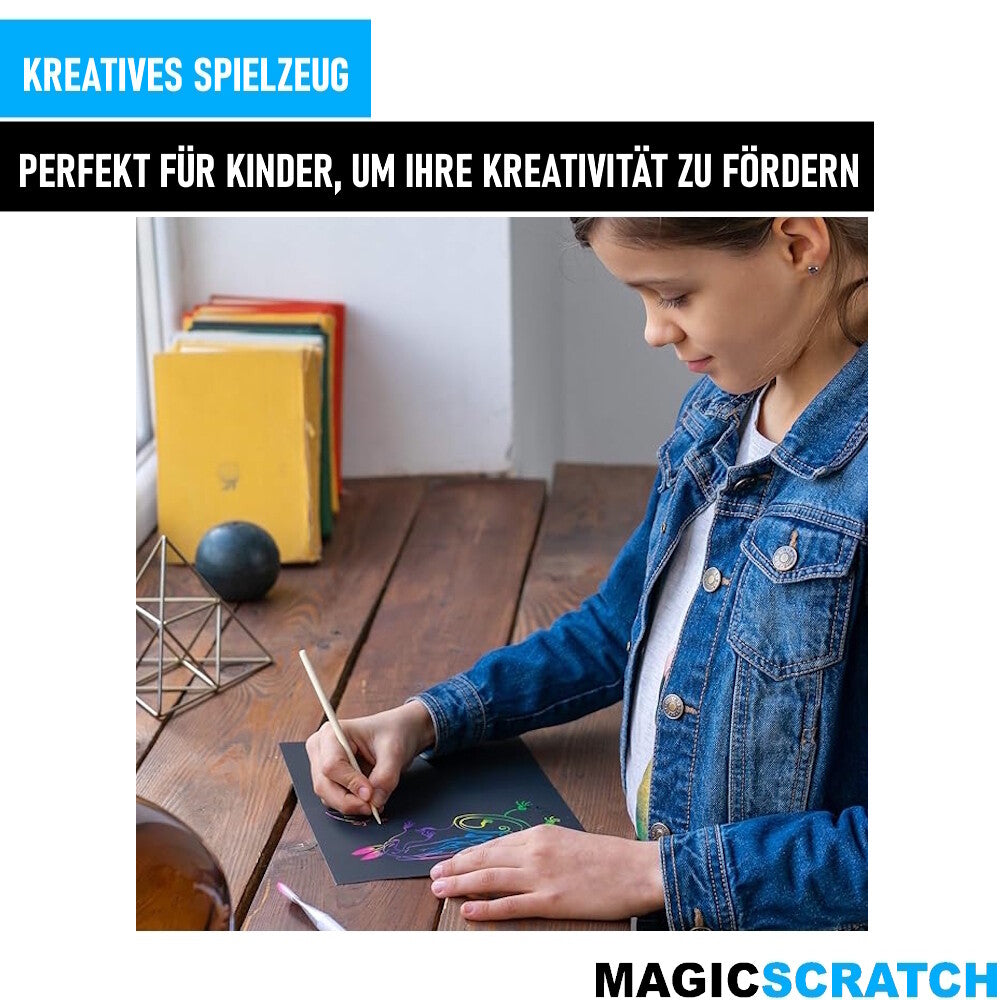 MAGICSCRATCH Kreatives Bastelset 50x Kratzpapier zum Zeichnen & Basteln