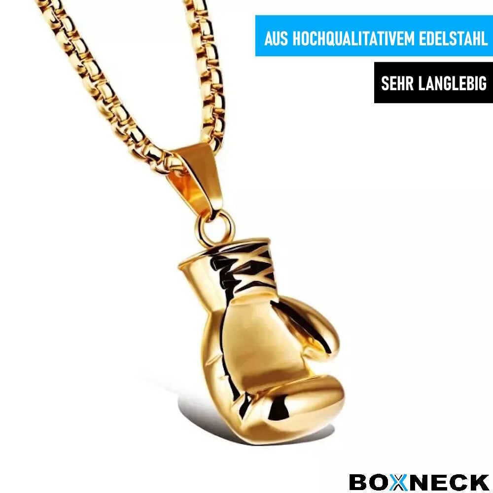 BOXNECK Boxhandschuh Halskette Edelstahl Boxen Punk Rock Kette in Silber / Gold