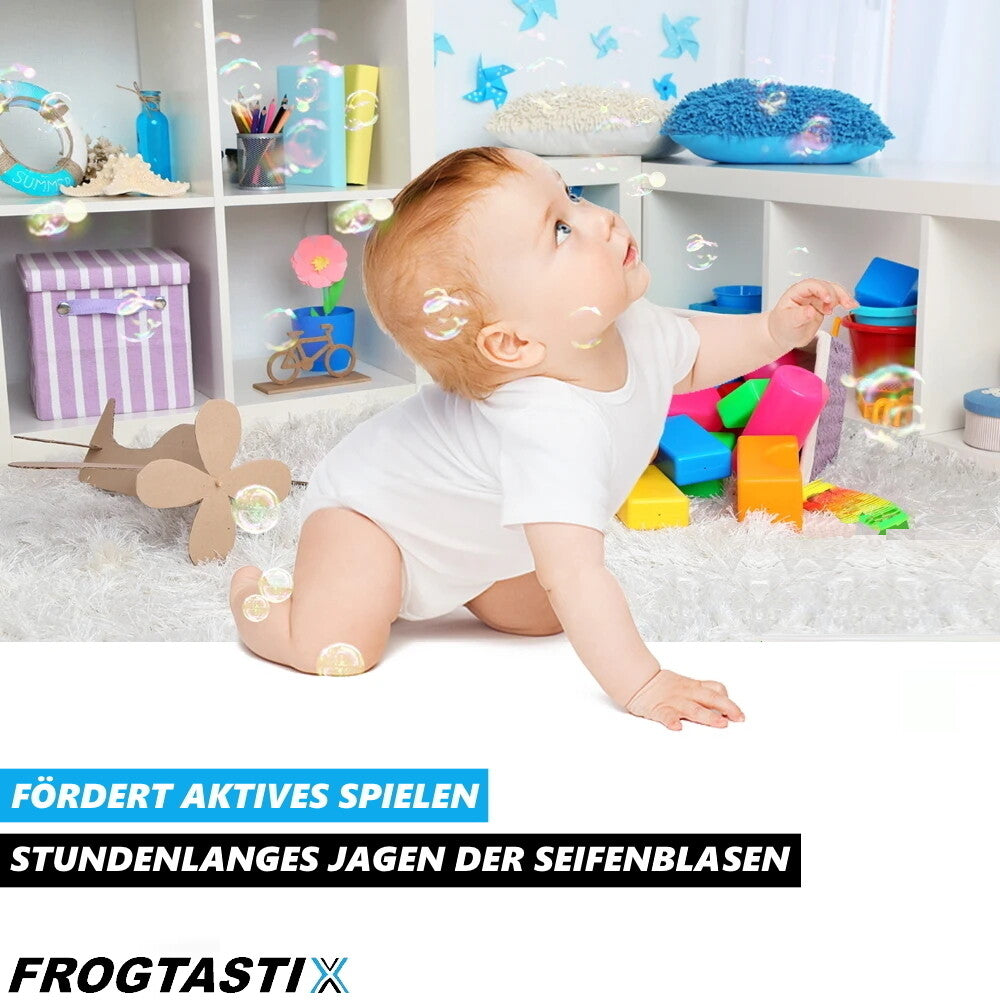 FROGTASTIX Seifenblasenmaschine Frosch Seifenblasengerät Seifenblasenflüssigkeit