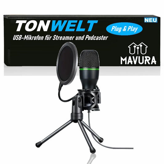 TONWELT USB Mikrofon Gaming Podcast Streaming PC Set mit Ständer & Popschutz