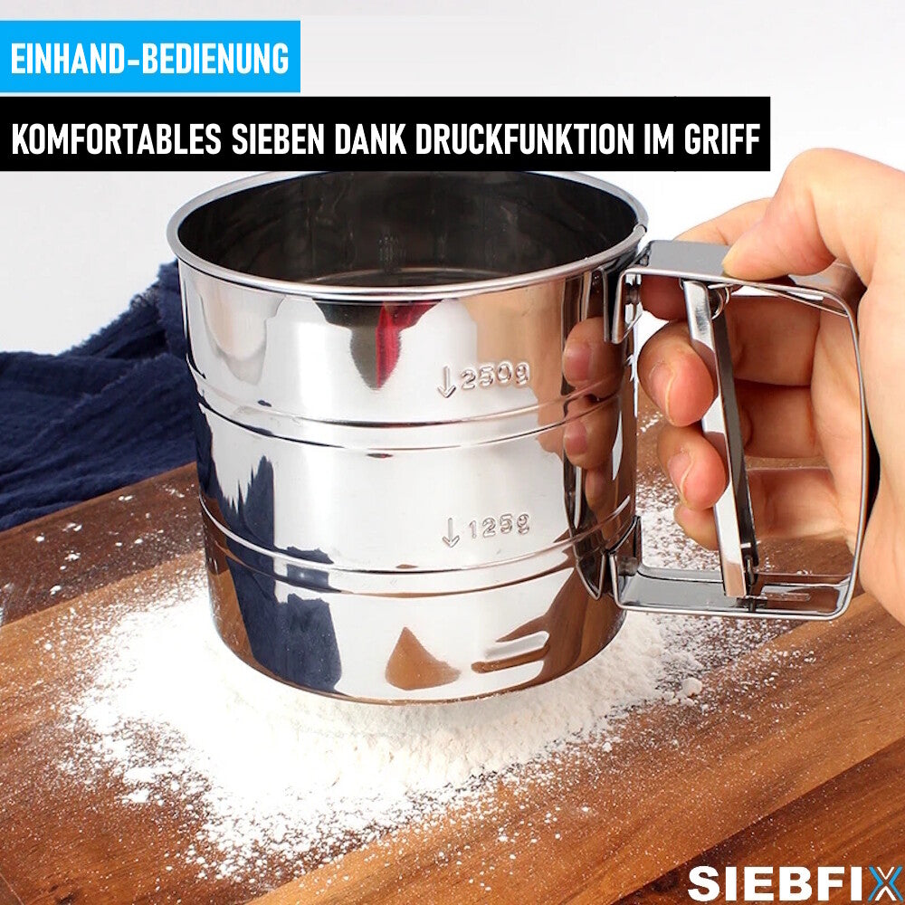 SIEBFIX Mehlsieb Edelstahl Einhandsieb Sieb Küchensieb Puderzuckersieb