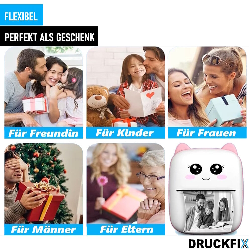 DRUCKFIX Mini Drucker Pocket Printer für Smartphone Inkless Handy Thermod