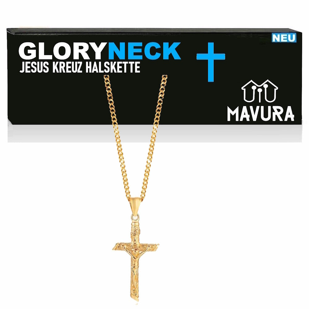 GLORYNECK Jesus Kreuz Halskette Kruzifix Edelstahl Gold Religiöser Schmuck Kette