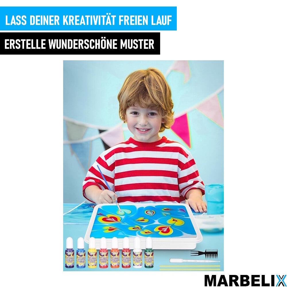 MARBELIX Kreatives Wassermarmorierung Farbe Set Geschenk Malset für Kinder