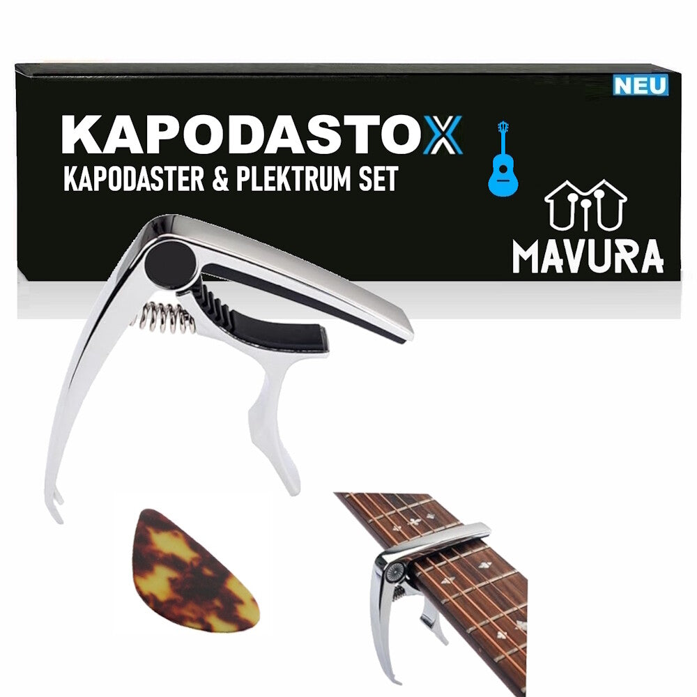 KAPODASTOX Kapodaster & Plektrum Set Universal Akustik Gitarre E-Gitarre Ukulele