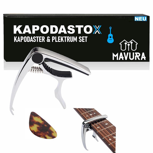 KAPODASTOX Kapodaster & Plektrum Set Universal Akustik Gitarre E-Gitarre Ukulele