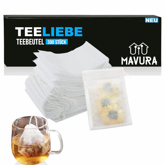 TEELIEBE 300x Teebeutel leer Tee Gewürze Kräuter Teetüten, Beutel Sieb Vlies
