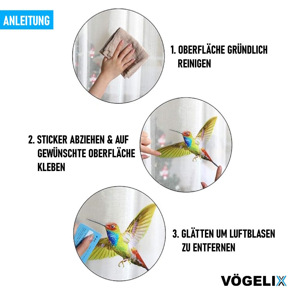 VÖGELIX Kolibri Fenstersticker Fensterbilder Selbstklebend 9 Stück Aufkleber