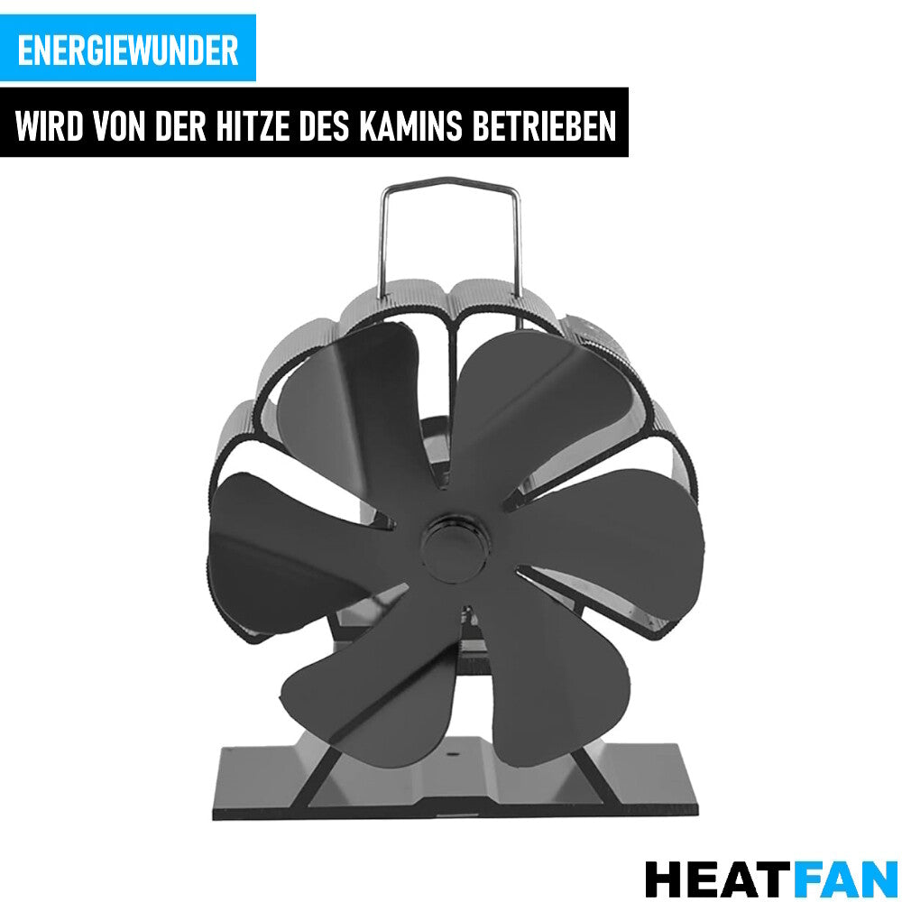 HEATFAN Ofenventilator Kaminofen Ventilator Stromloser Lüfter Gebläse 6-Flügel