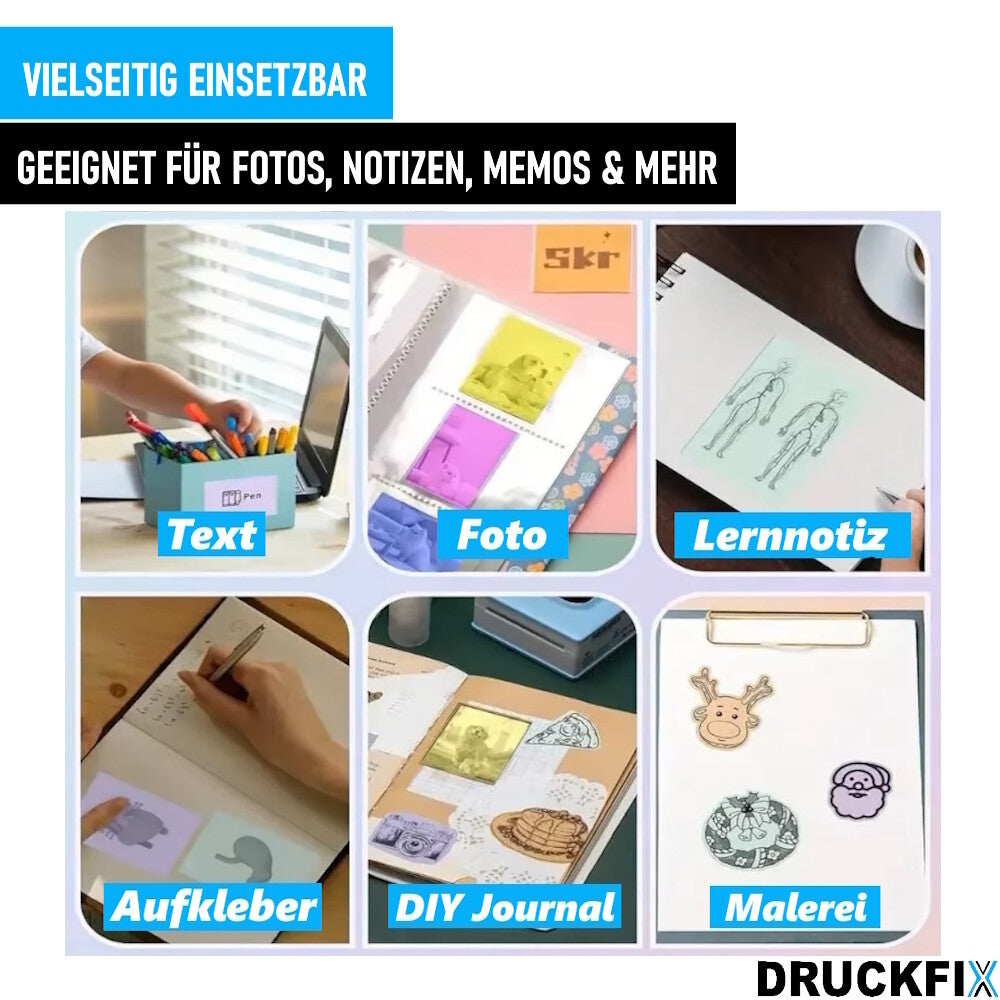 DRUCKFIX Mini Drucker Pocket Printer für Smartphone Inkless Handy Thermod