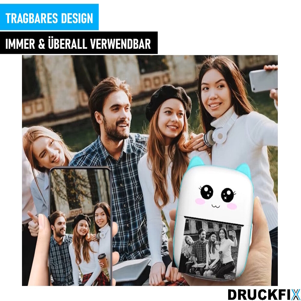 DRUCKFIX Mini Drucker Pocket Printer für Smartphone Inkless Handy Thermod