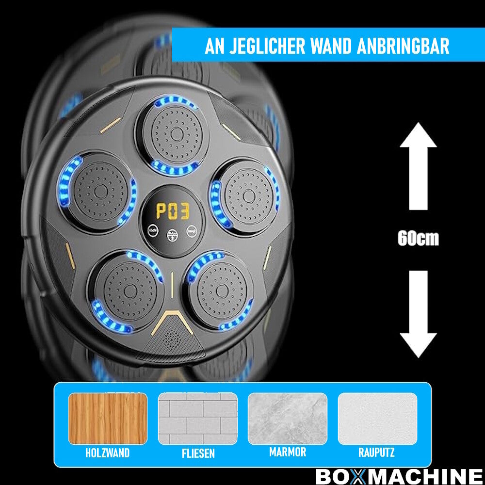 BOXMACHINE Boxmaschine LED Wand Boxtrainingsgerät Boxziel Bluetooth Musik Licht