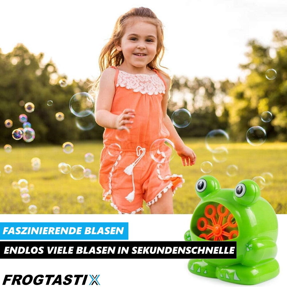 FROGTASTIX Seifenblasenmaschine Frosch Seifenblasengerät Seifenblasenflüssigkeit