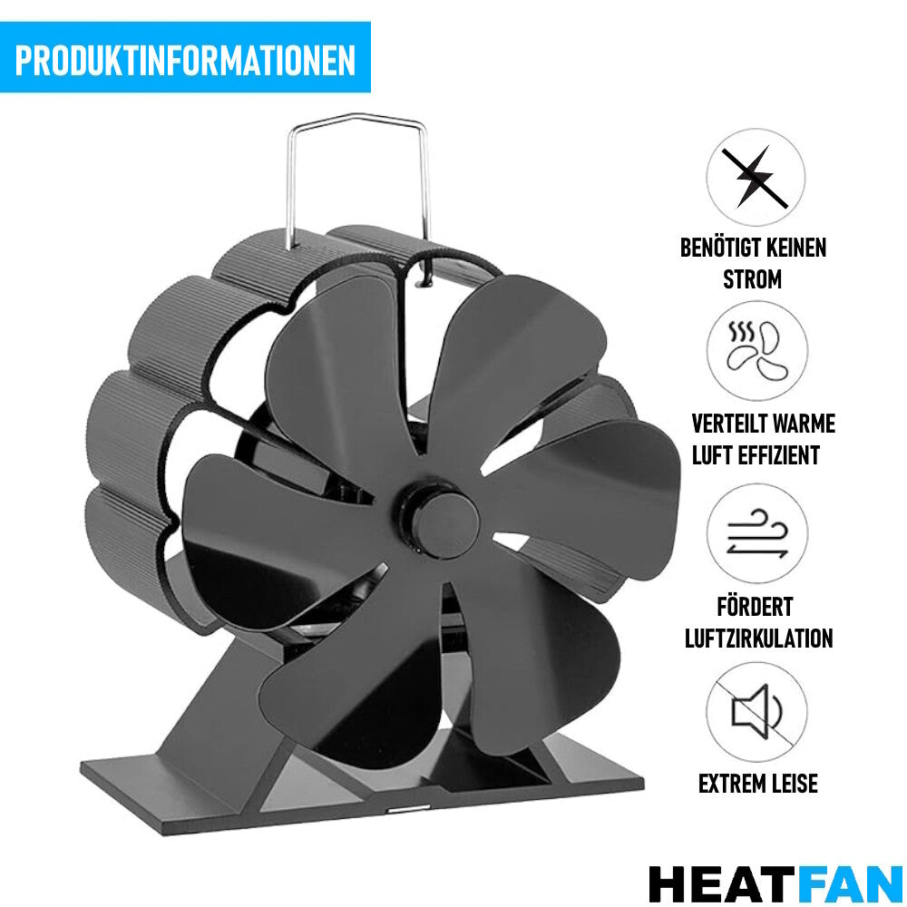HEATFAN Ofenventilator Kaminofen Ventilator Stromloser Lüfter Gebläse 6-Flügel