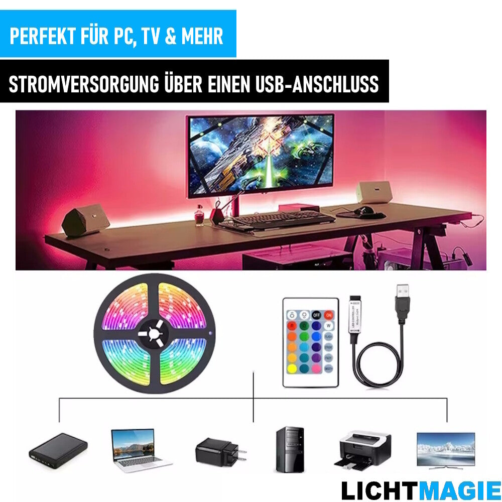 LICHTMAGIE 10m LED Stripe RGB Leiste Streifen Band Licht Leuchte Lichterkette