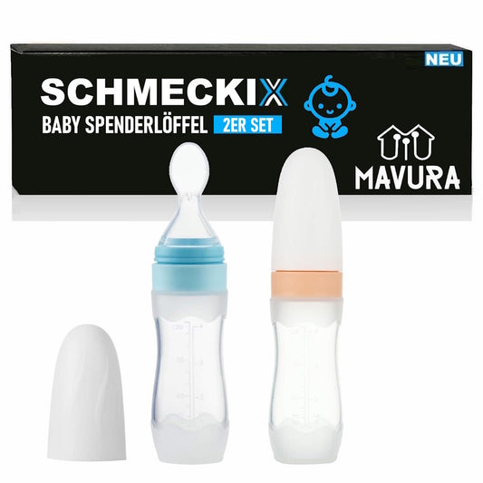 SCHMECKIX Silikon Fütterung Flaschen Mit Löffel Milch Sicher Baby-Geschirr 2er