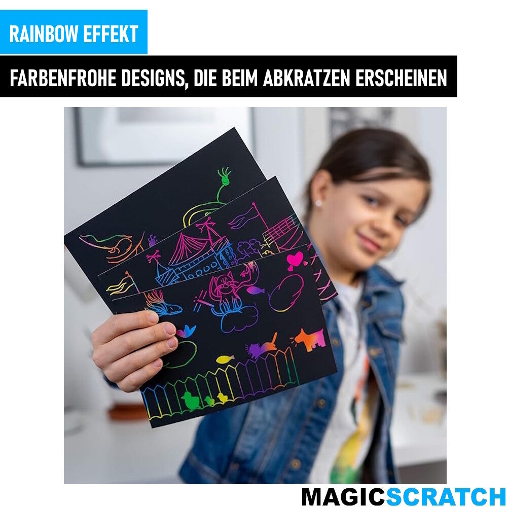 MAGICSCRATCH Kreatives Bastelset 50x Kratzpapier zum Zeichnen & Basteln