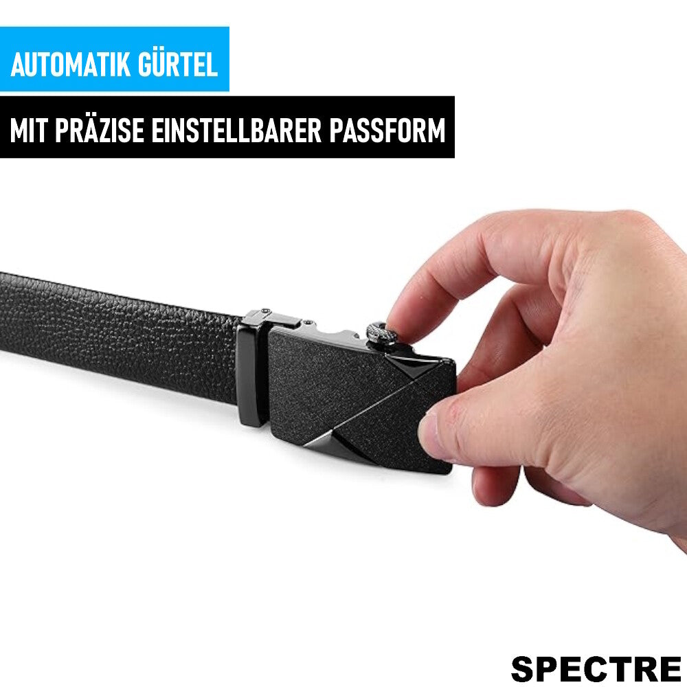 SPECTRE Gürtel Automatik Schnalle Schwarz Leder Herrengürtel Elegant Hosen Jeans
