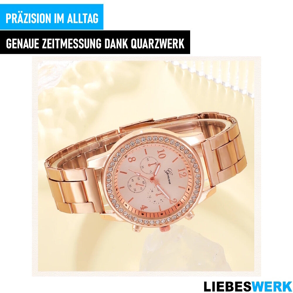 LIEBESWERK Uhren & Schmuck Set Quarzuhr Armband Halskette Ring Ohrringe