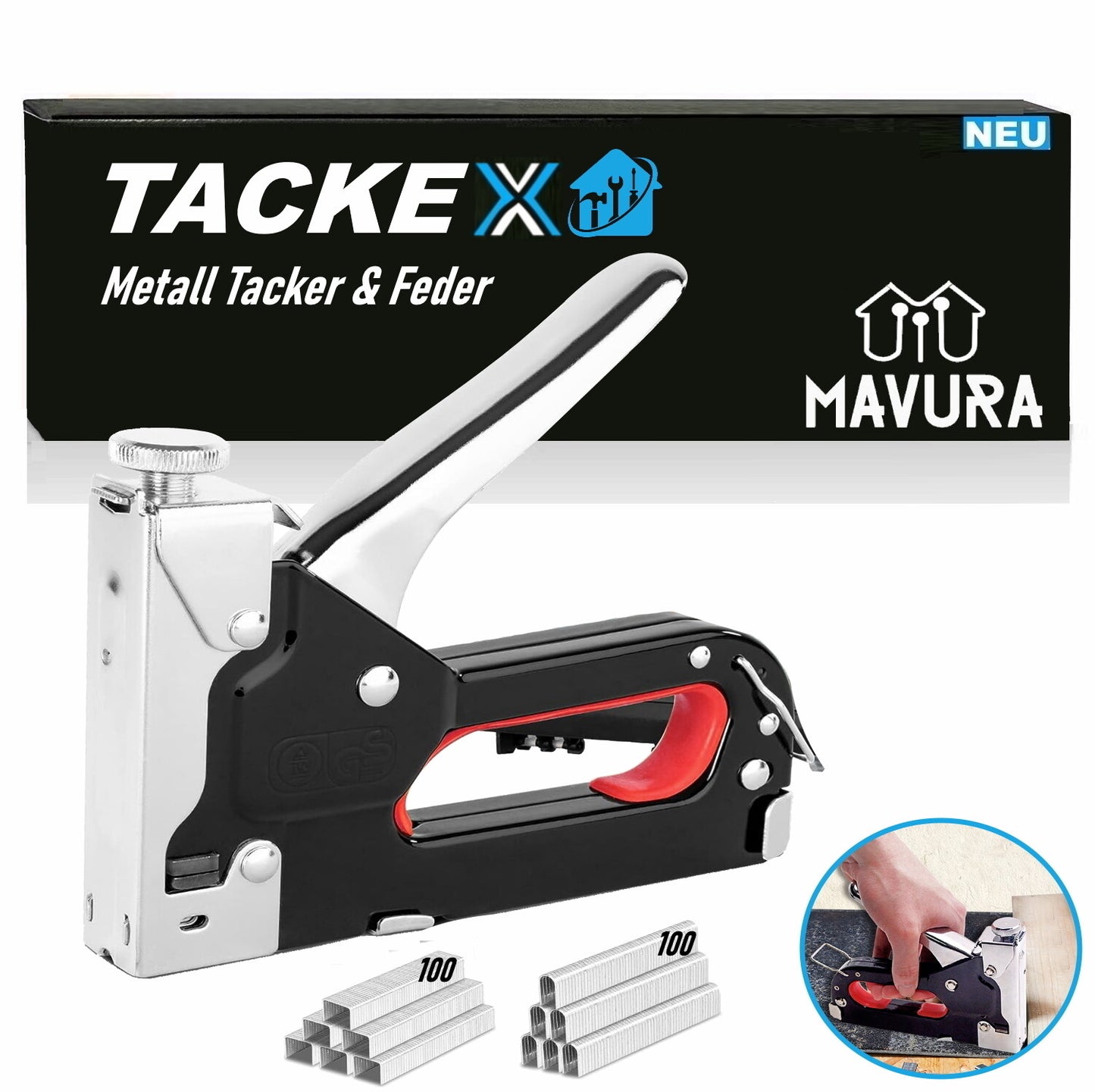 TACKEX Handtacker Set Profi Handtackerpistole stark Holz Möbel mit 200 Klammern