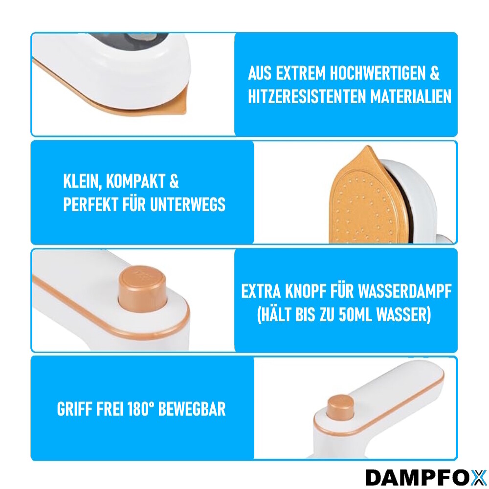 DAMPFOX Mini Dampfbügeleisen Tragbares Reisebügeleisen Titan Bügelsohle schnell