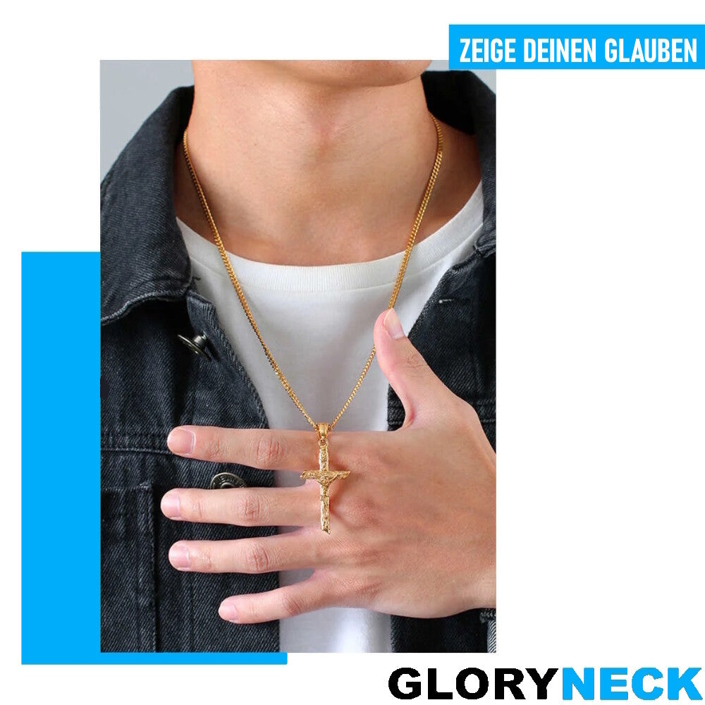 GLORYNECK Jesus Kreuz Halskette Kruzifix Edelstahl Gold Religiöser Schmuck Kette
