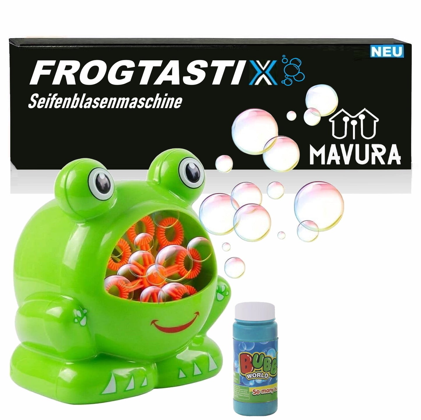 FROGTASTIX Seifenblasenmaschine Frosch Seifenblasengerät Seifenblasenflüssigkeit