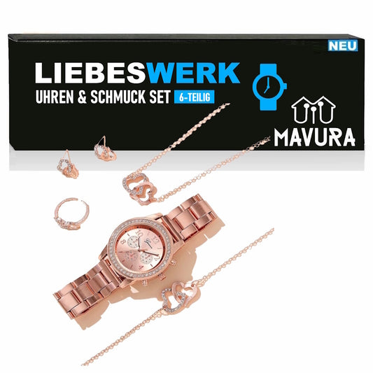 LIEBESWERK Uhren & Schmuck Set Quarzuhr Armband Halskette Ring Ohrringe
