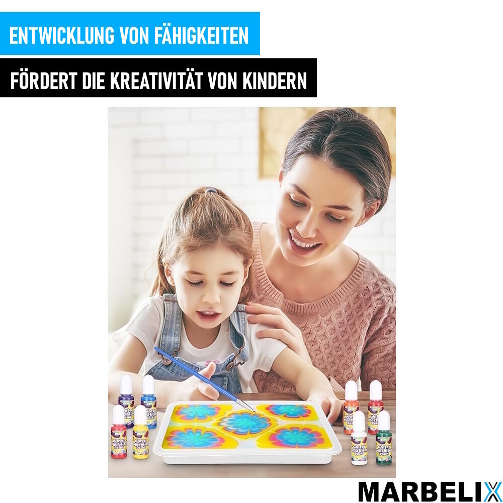 MARBELIX Kreatives Wassermarmorierung Farbe Set Geschenk Malset für Kinder