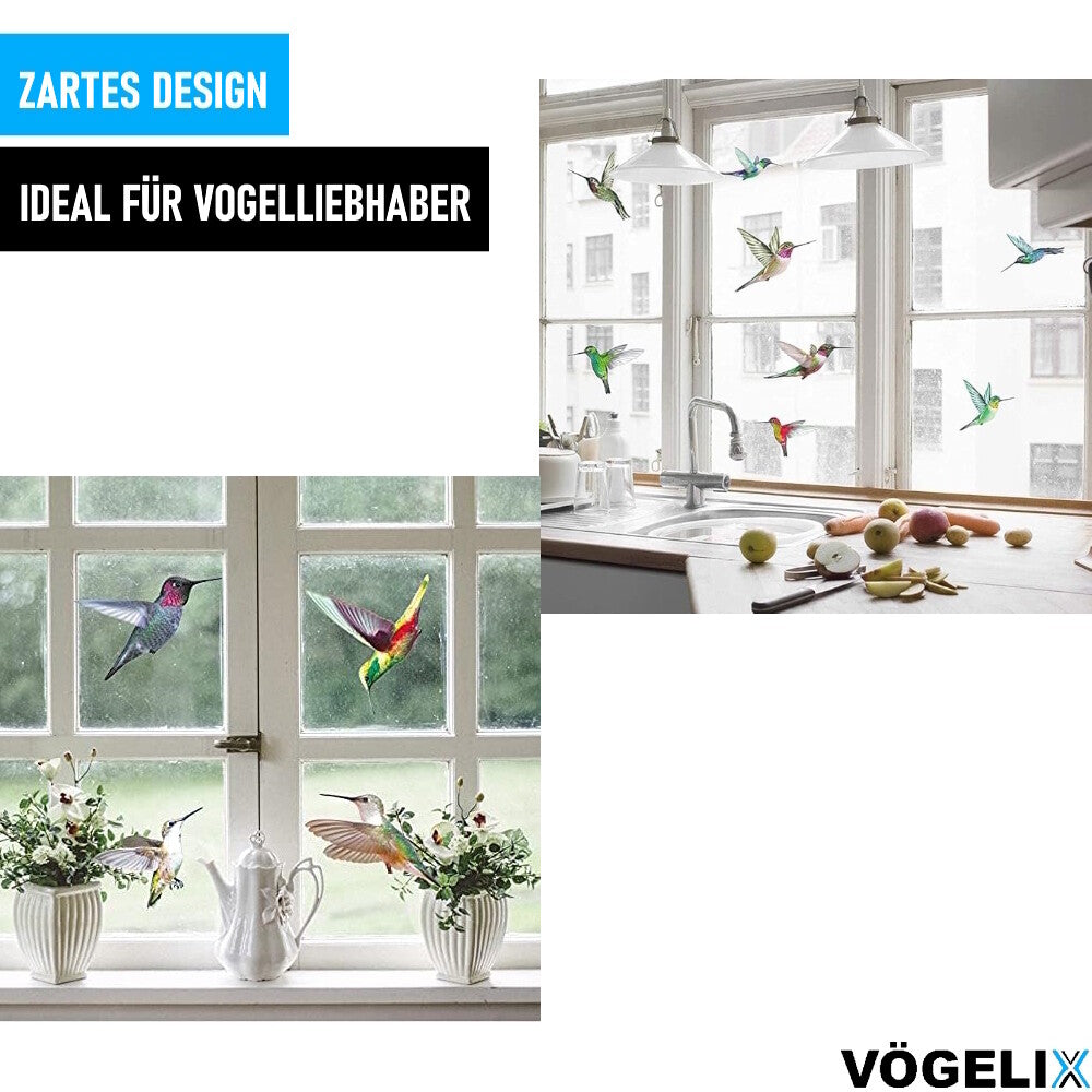 VÖGELIX Kolibri Fenstersticker Fensterbilder Selbstklebend 9 Stück Aufkleber