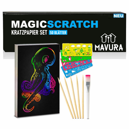 MAGICSCRATCH Kreatives Bastelset 50x Kratzpapier zum Zeichnen & Basteln