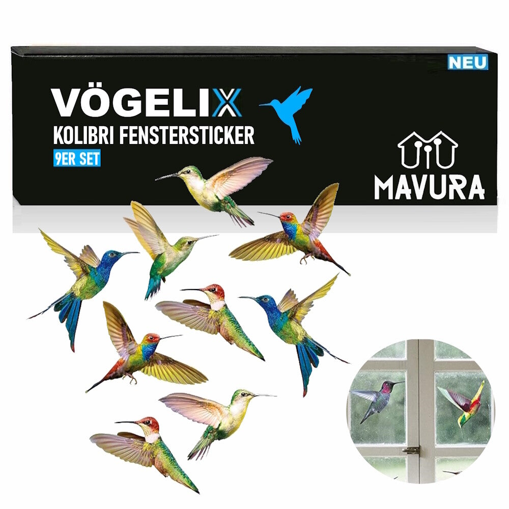 VÖGELIX Kolibri Fenstersticker Fensterbilder Selbstklebend 9 Stück Aufkleber