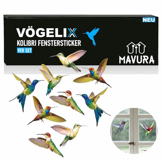 VÖGELIX Kolibri Fenstersticker Fensterbilder Selbstklebend 9 Stück Aufkleber