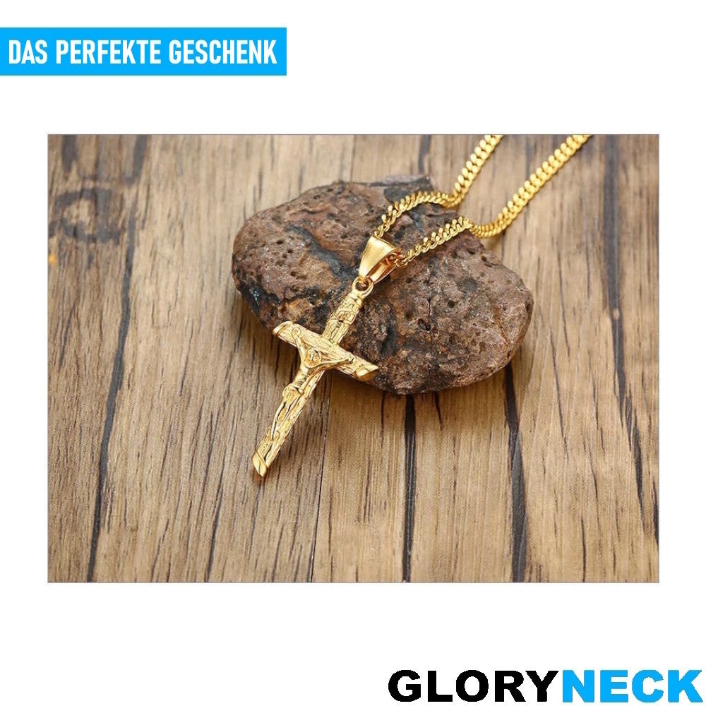 GLORYNECK Jesus Kreuz Halskette Kruzifix Edelstahl Gold Religiöser Schmuck Kette