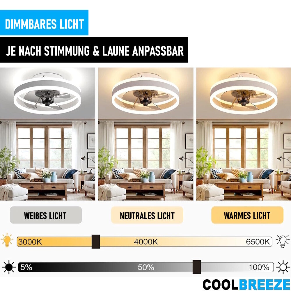 COOLBREEZE Deckenleuchte Leise Deckenventilator mit Beleuchtung Deckenlampe