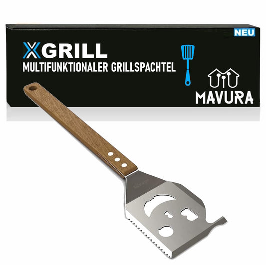 XGRILL 5 in 1 Grillspachtel für Barbecue Multifunktion Grillbesteck Holzgriff