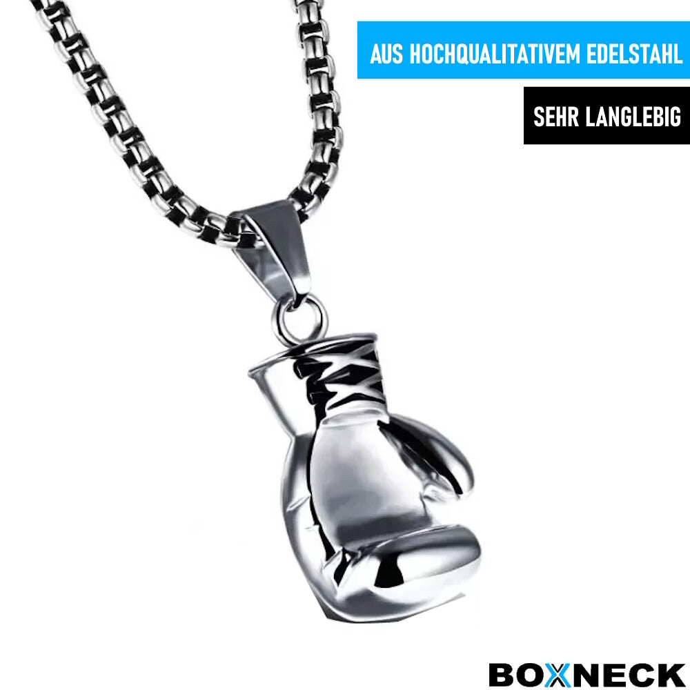 BOXNECK Boxhandschuh Halskette Edelstahl Boxen Punk Rock Kette in Silber / Gold