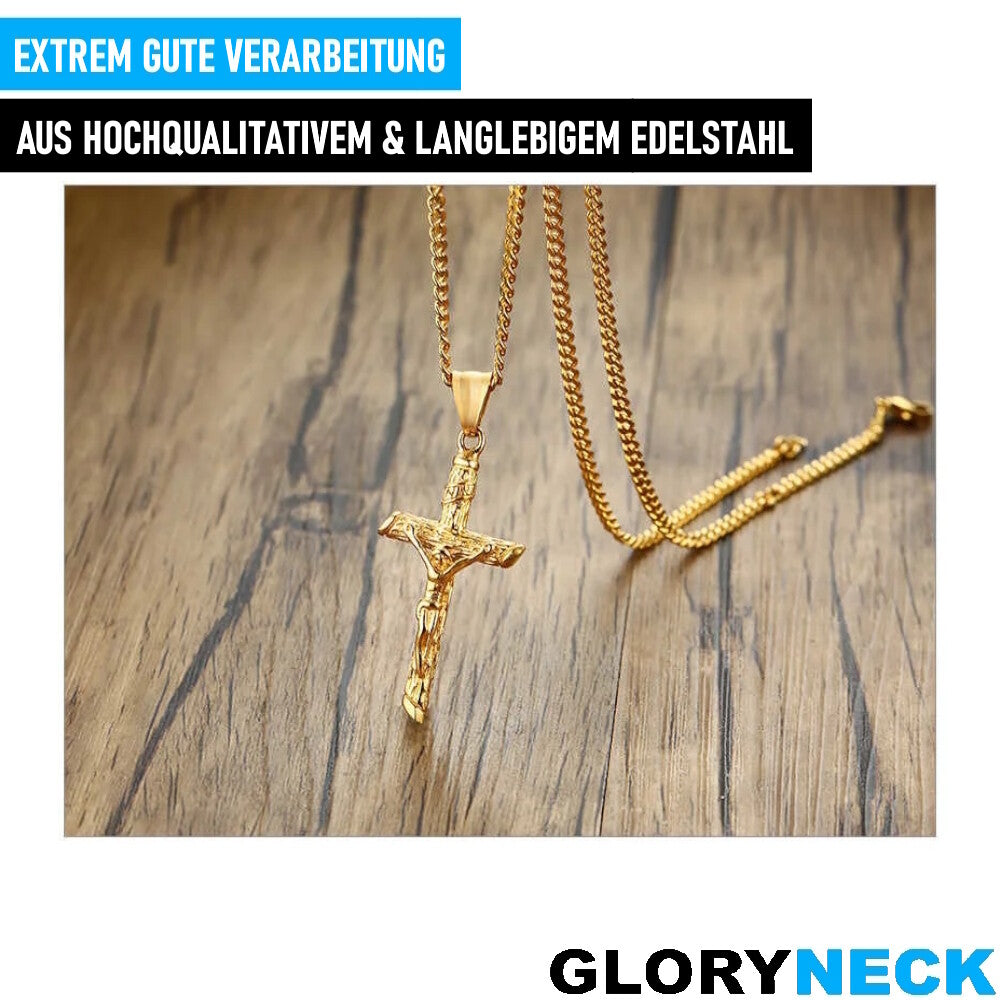 GLORYNECK Jesus Kreuz Halskette Kruzifix Edelstahl Gold Religiöser Schmuck Kette