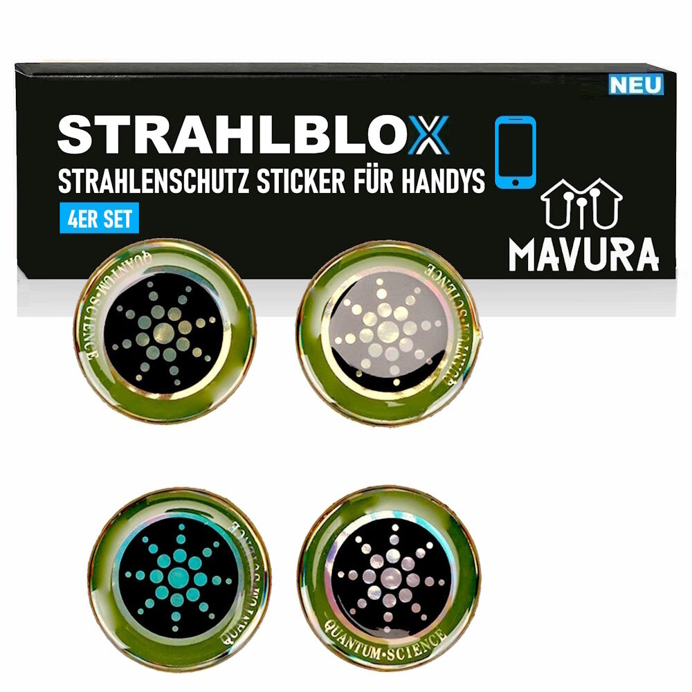 STRAHLBLOX 4 Stück Strahlenschutz Anti Radiation Sticker EMF Schutz Blocker