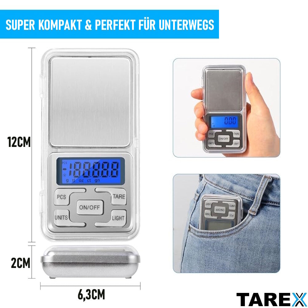 TAREX Feinwaage Extrem Präzise Taschenwaage Goldwaage Juwelierwaage Digitalwaage