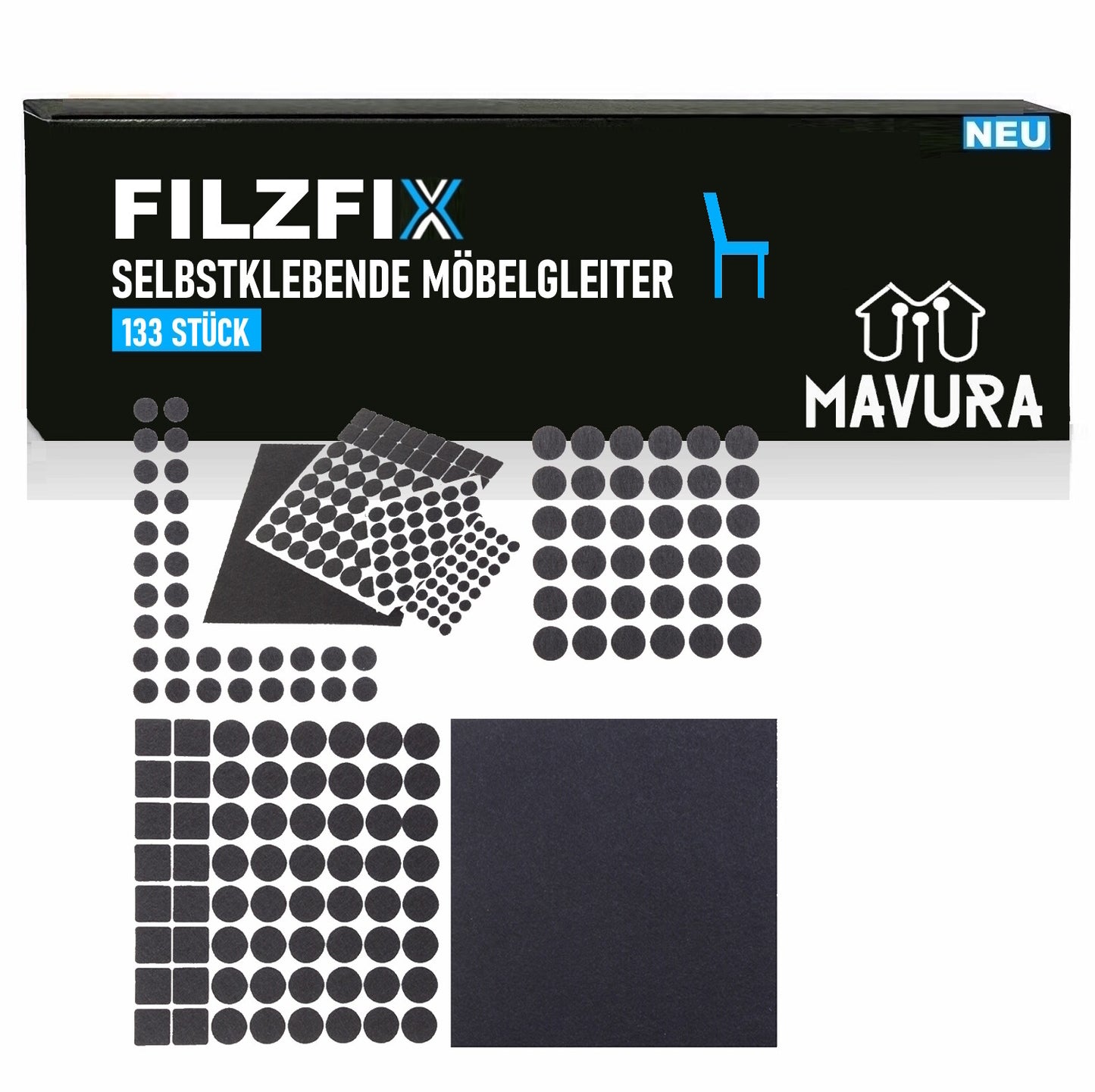 FILZFIX Filzgleiter schwarz 133 Stk Möbelgleiter Stuhlgleiter selbstklebend