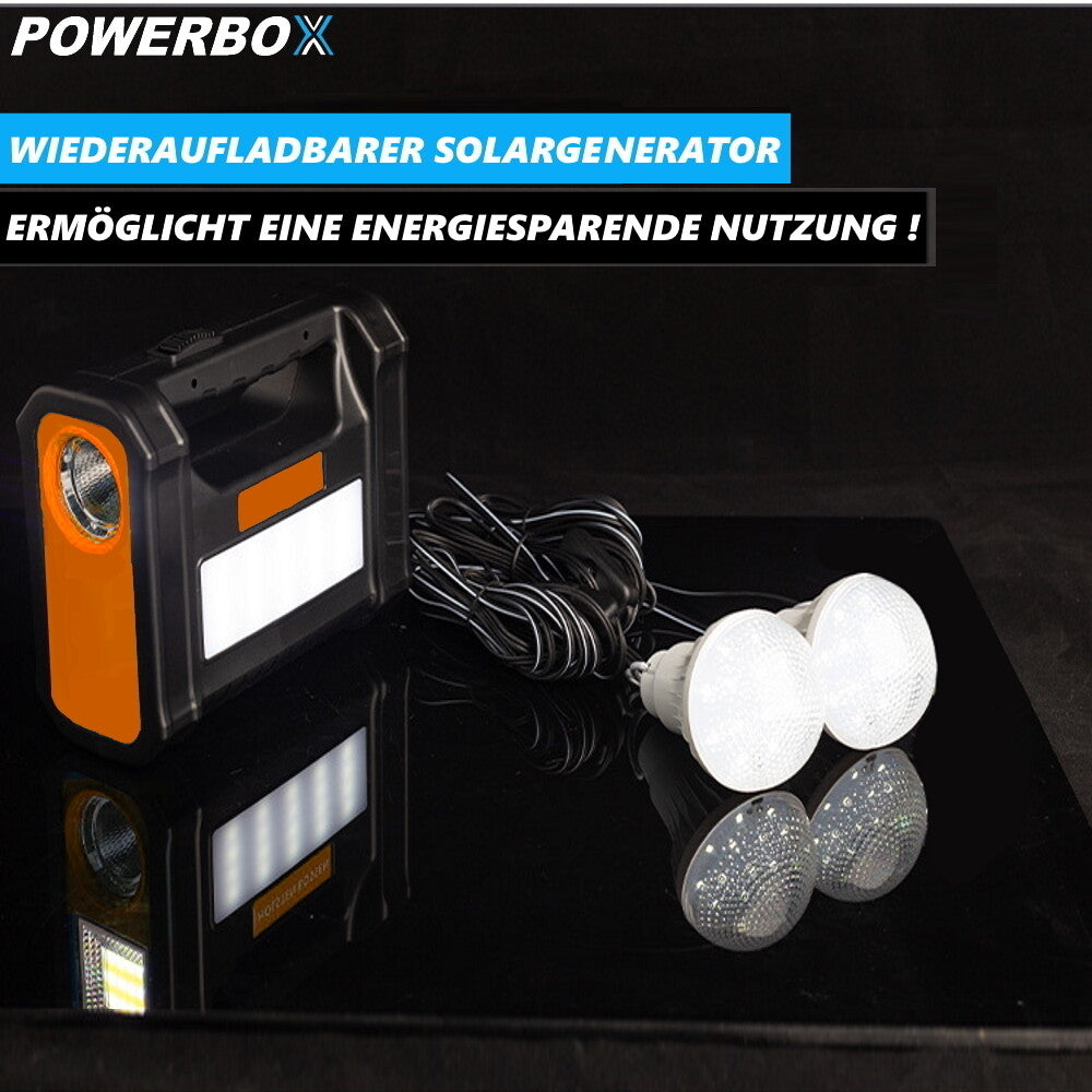 POWERBOX Solar Powerstation Solargenerator Camping Power Bank mit LED Leuchten
